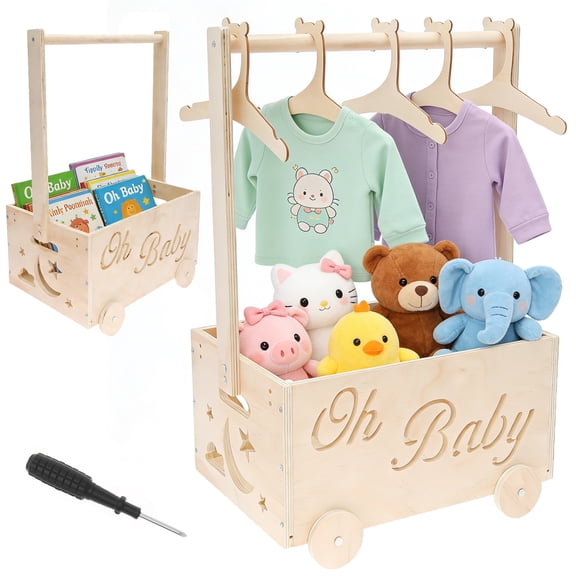 FKSZLL Wooden Baby Shower Crate Closet Baby Storage Crate with Handle and Hanger for Boys & Girls Baby Basket for Clothes Diaper Gift, 13.4 x 9.1 x 6.7 Inch