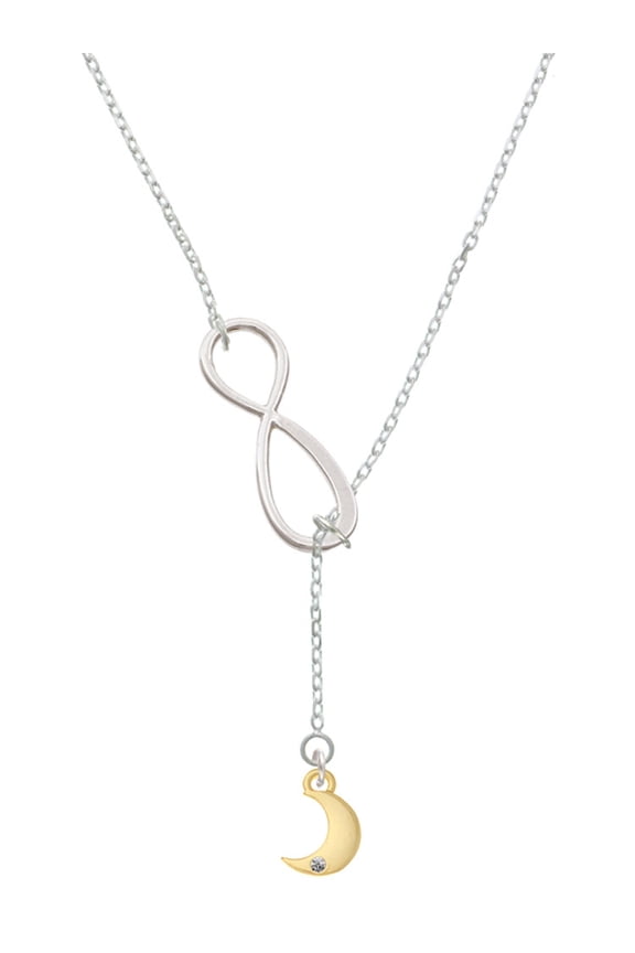 Goldtone Small Crescent Moon Silver tone Elegant Infinity Lariat Necklace