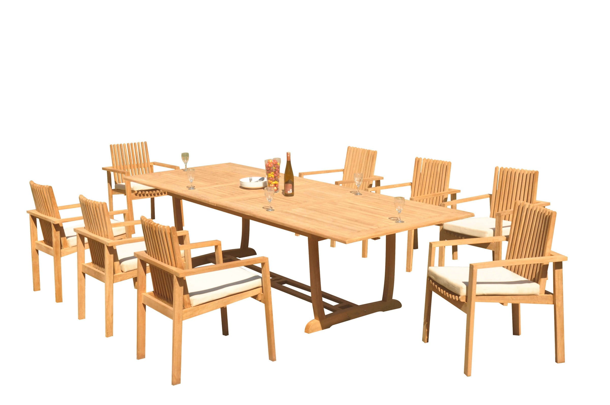 Grade-A Teak Dining Set: 8 Seater 9 Pc: 118" Mas Rectangle Trestle Leg ...