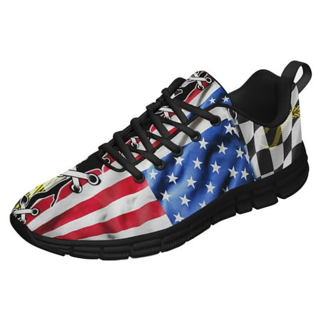 

Dirt Track Racing And American Flag Running Shoes Sneakers Mesh Black Size 4.5