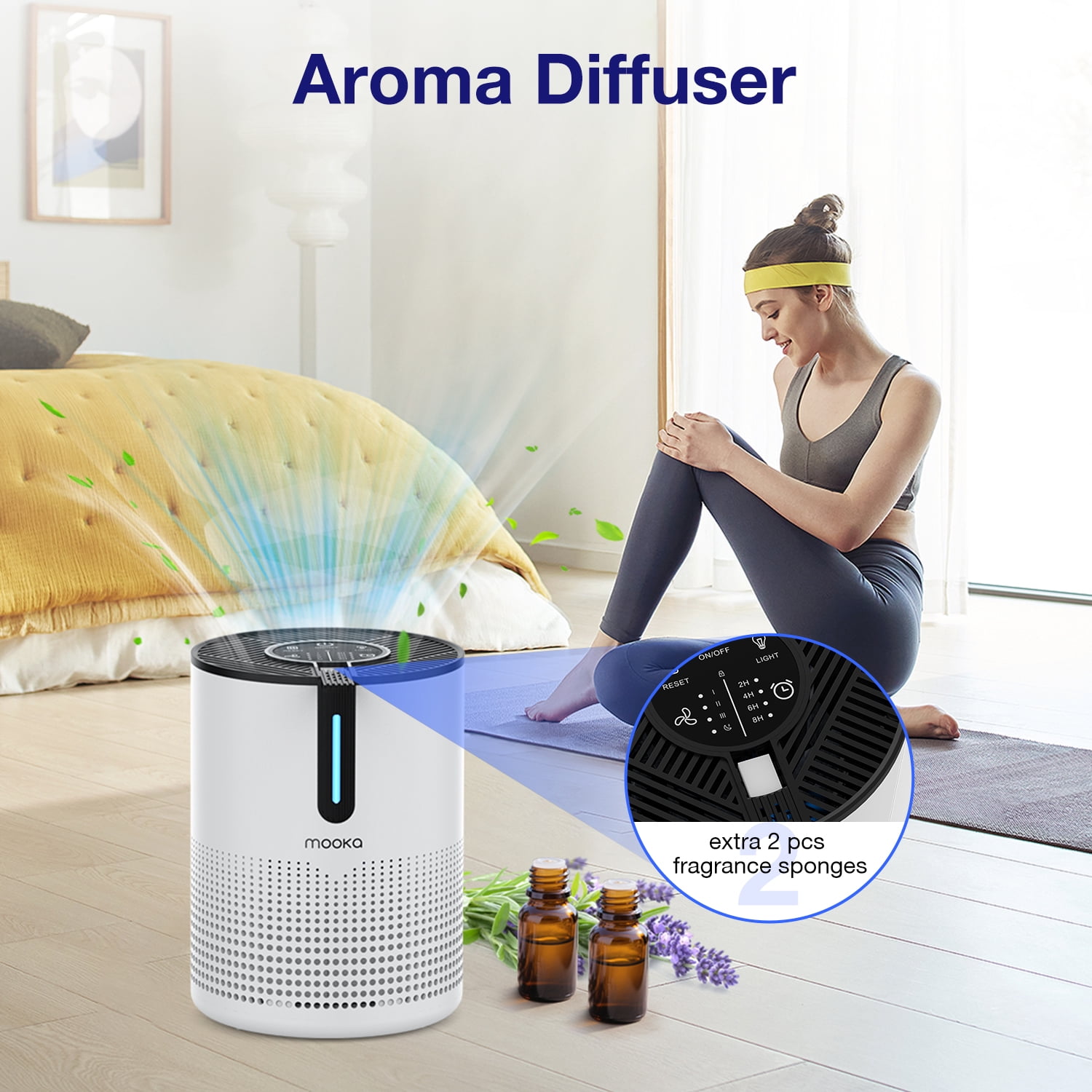MOOKA 475 sq ft air purifier, filter, convenient energy-saving, silent operation air purifier, can remove odors, dust, mold, household, allergies, smoke