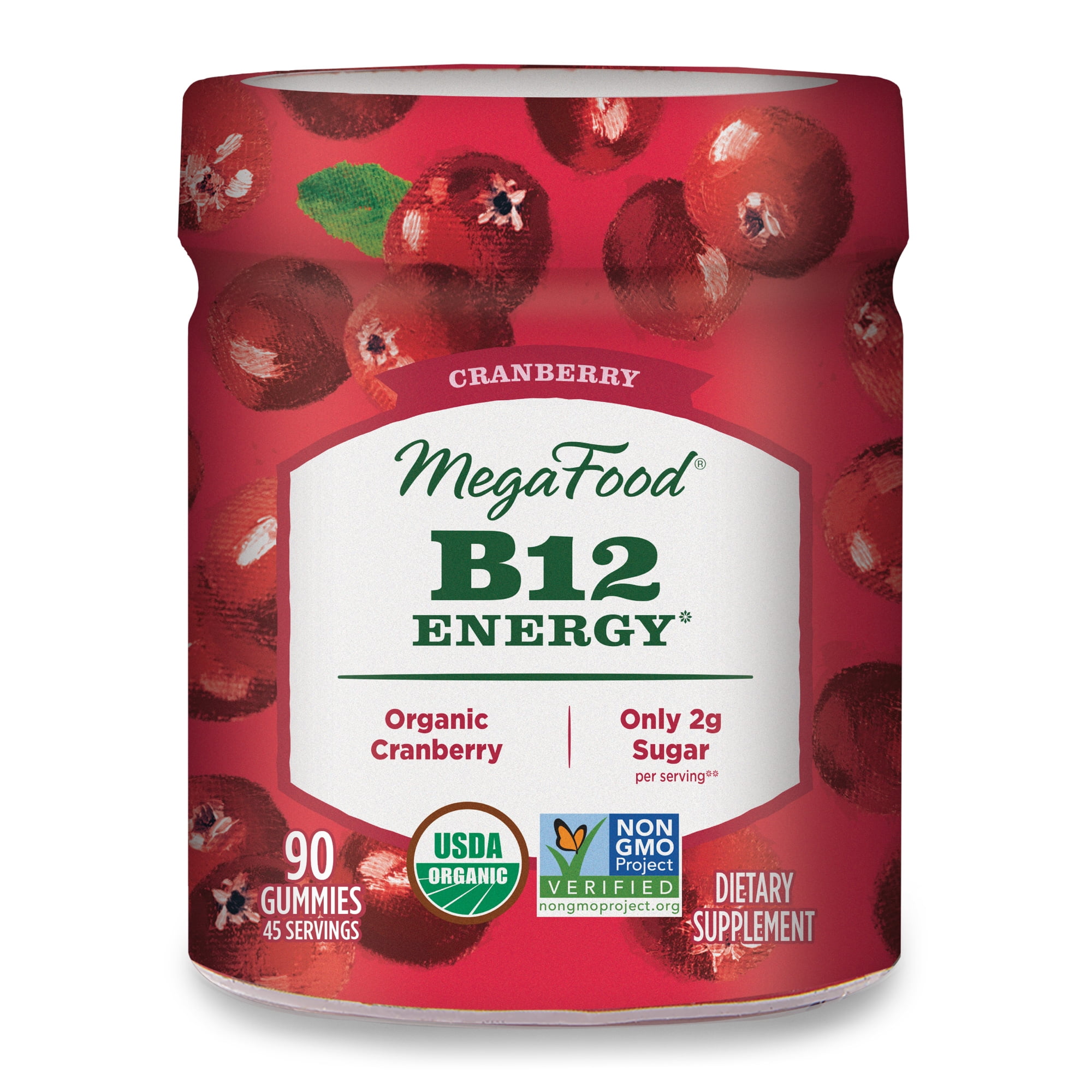 MegaFood, Certified Organic B12 Energy Cranberry Gummies, Soft Chew