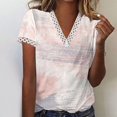 thumbnail image 1 of Hauts d'Été pour Femmes 2023 Mode Oversize Col en V Patchwork en Dentelle Manches Courtes Blouse Décontractée Chemises Col en V en Dentelle pour Femmes, 1 of 5