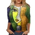 thumbnail image 3 of Women's Round Neck Floral Long Sleeve Top Loose T-ShirtRed Size S, 3 of 5