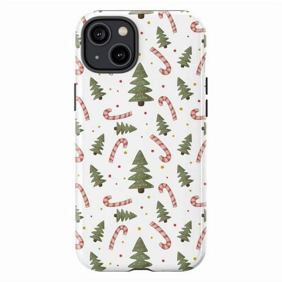 Candy Cane and Christmas Tree Phone Case, Festive Holiday Pattern iPhone Cover, Artistic Protective Case for iPhone 17 16 15 14 13 12 11 Pro Plus Mini