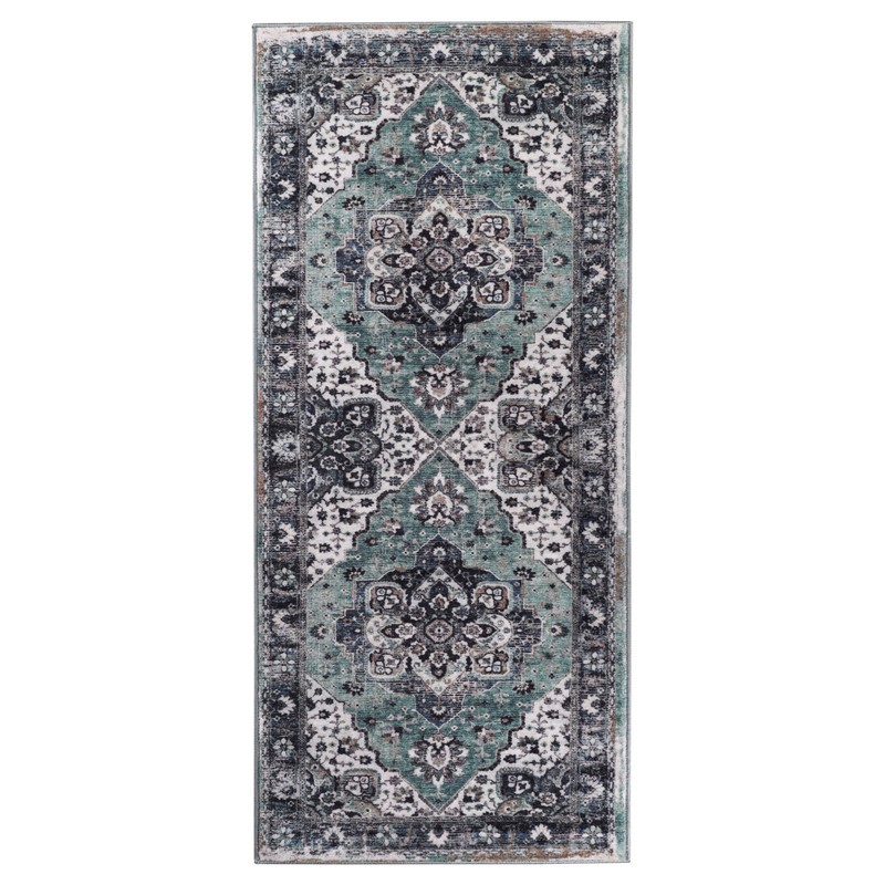Superior Mahi Ornate Floral Washable Indoor Runner Rug, 2' 7" x 6', Turquoise