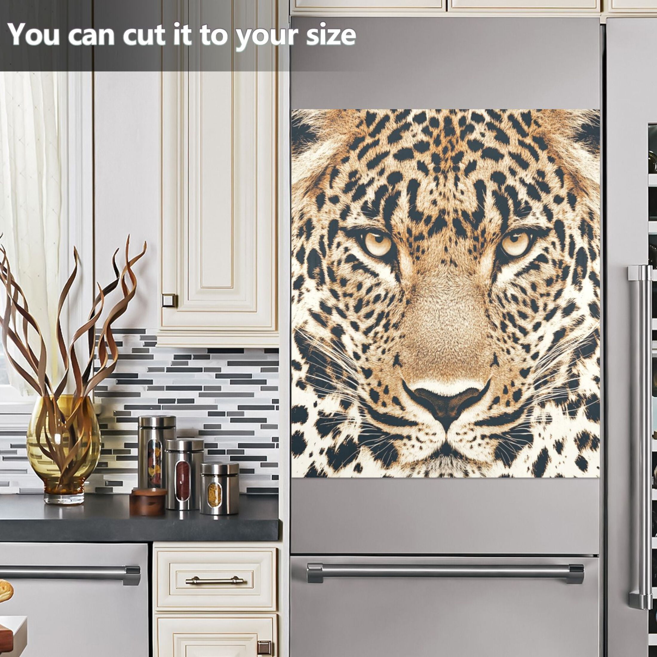 Dishwasher Magnetic Sticker 23x26 Inch Refrigerator Magnetic Sticker Washing Machine Magnetic Sticker Kitchen Panel Magnetic Sticker Home Decor Cartoon Leopard Face