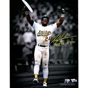 Rickey Henderson Oakland Athletics Autographed 11" x 14" Celebration Spotlight Photograph with "939th SB 5/1/91" Inscription - Fanatics Authentic Certified