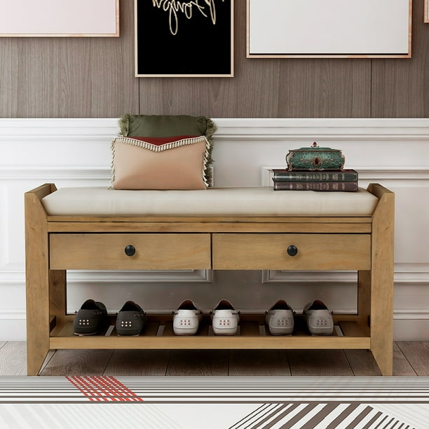 Lowestbest Wooden Storage Bench, Shoe Bench Rustic Solid Wood Entryway ...