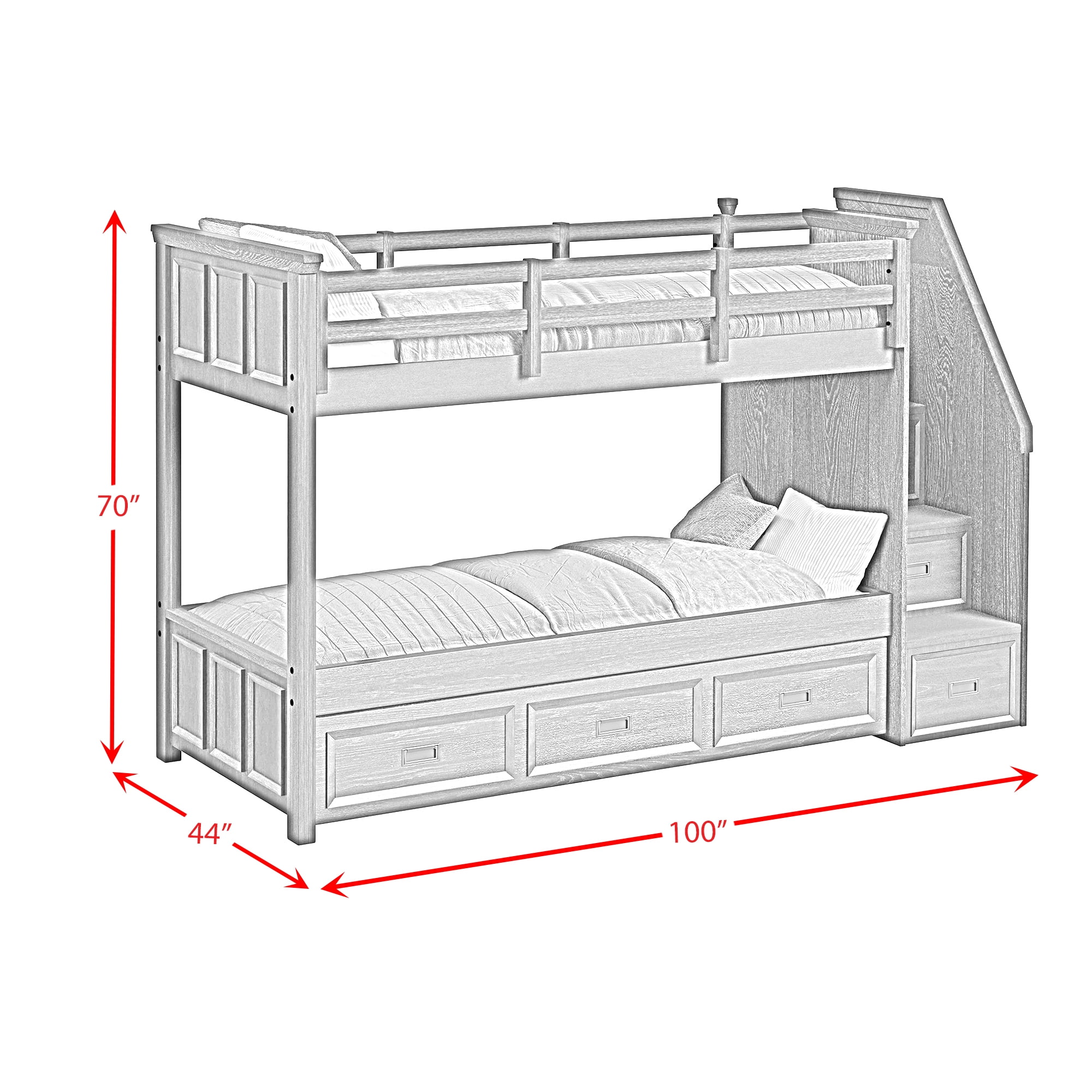 Brooklyn Kids Twin Over Twin Bunk with Staircase and Trundle in Charcoal