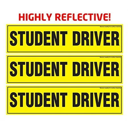 - Flexible Magnets - Set of 3 Reflective Magnetic 'Student Driver' Bumper Stickers 12 x 3 inches