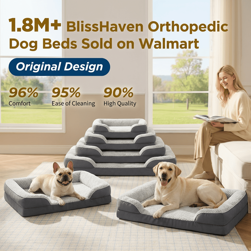 BlissHaven Orthopedic Dog Sofa Bed for Large Dogs with Removable Washable Cover, Waterproof, Non-Slip Bottom, 42" x 30", Gray