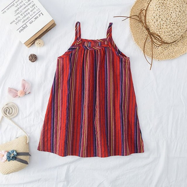 Robes pour Filles - Catégorie de Produit Robe d'Été de Plage pour Enfants Filles Décontractée Imprimée à Bretelles Robe de Soleil