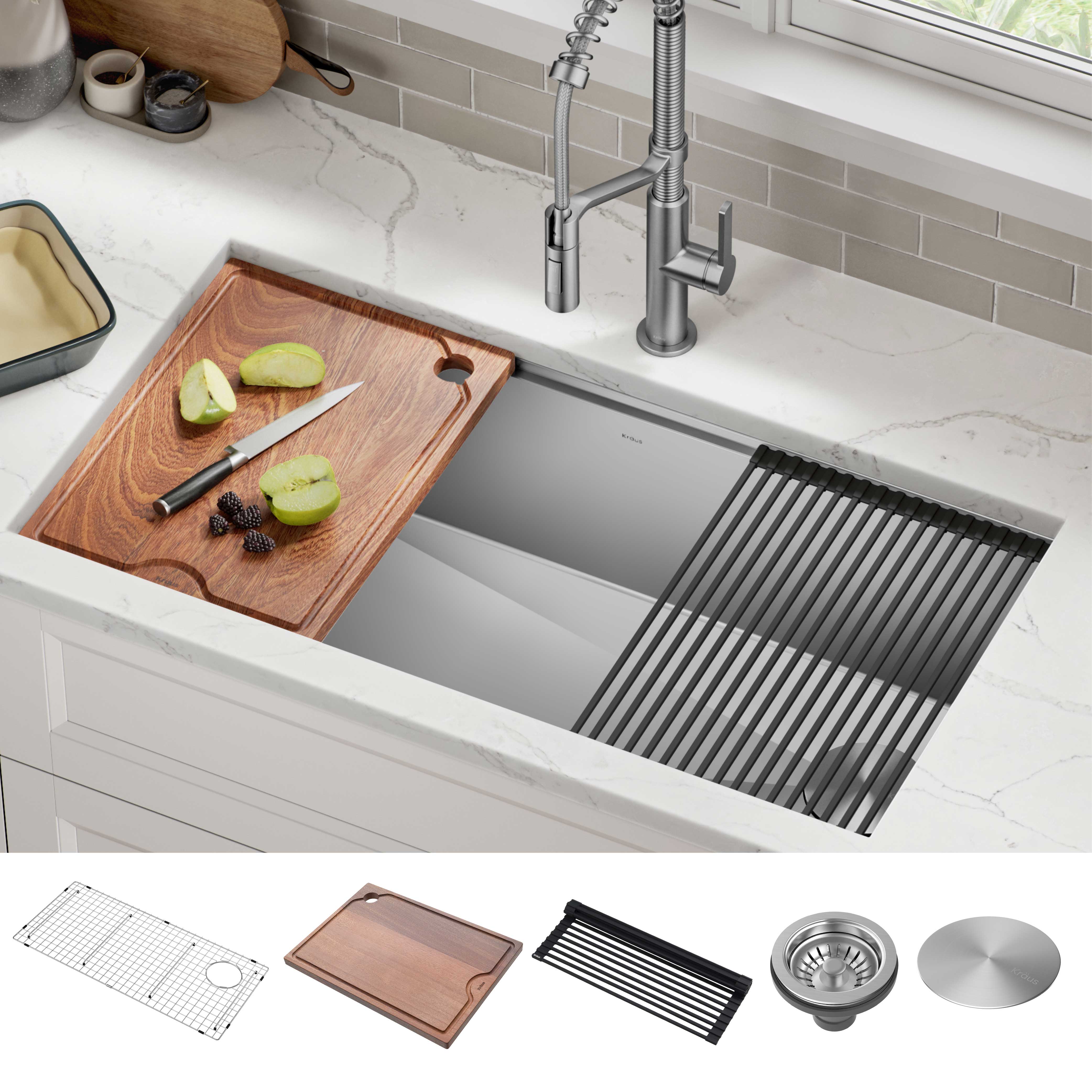 Kraus Kore36Undermount Workstation 16 Gauge Stainless Steel Single Bowl Kitchen Sink with Accessories - image 2 of 15