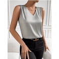 thumbnail image 5 of CHUMUD Womens Satin Tank Tops V Neck Pleated Sleeveless Business Casual Outfit Summer Dressy Work Blouse, 5 of 6