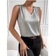 thumbnail image 5 of Xuyuer Women's Casual Fashion Solid Color V-Neck Satin Top, Chic Short Sleeve Blouse for Dinner Dates, Cocktail Parties and Spring Summer Evening Wear, 5 of 6