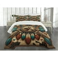 thumbnail image 3 of Ambesonne Rustic Quilted Bedspread Set 3 Pcs, Wild West Horse Feathers, Queen Size, Teal Dark Taupe Cinnamon, 3 of 5