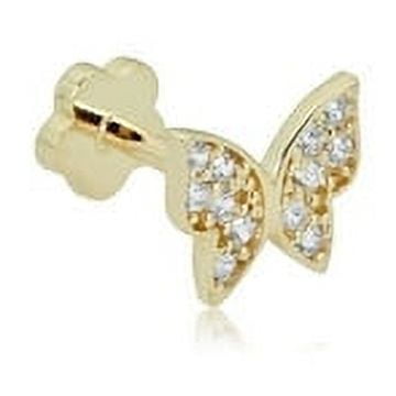 AVORA 14K Yellow Gold Simulated Diamond CZ Butterfly Cartilage Piercing Flat Back Earring Body Jewelry (18 Gauge)