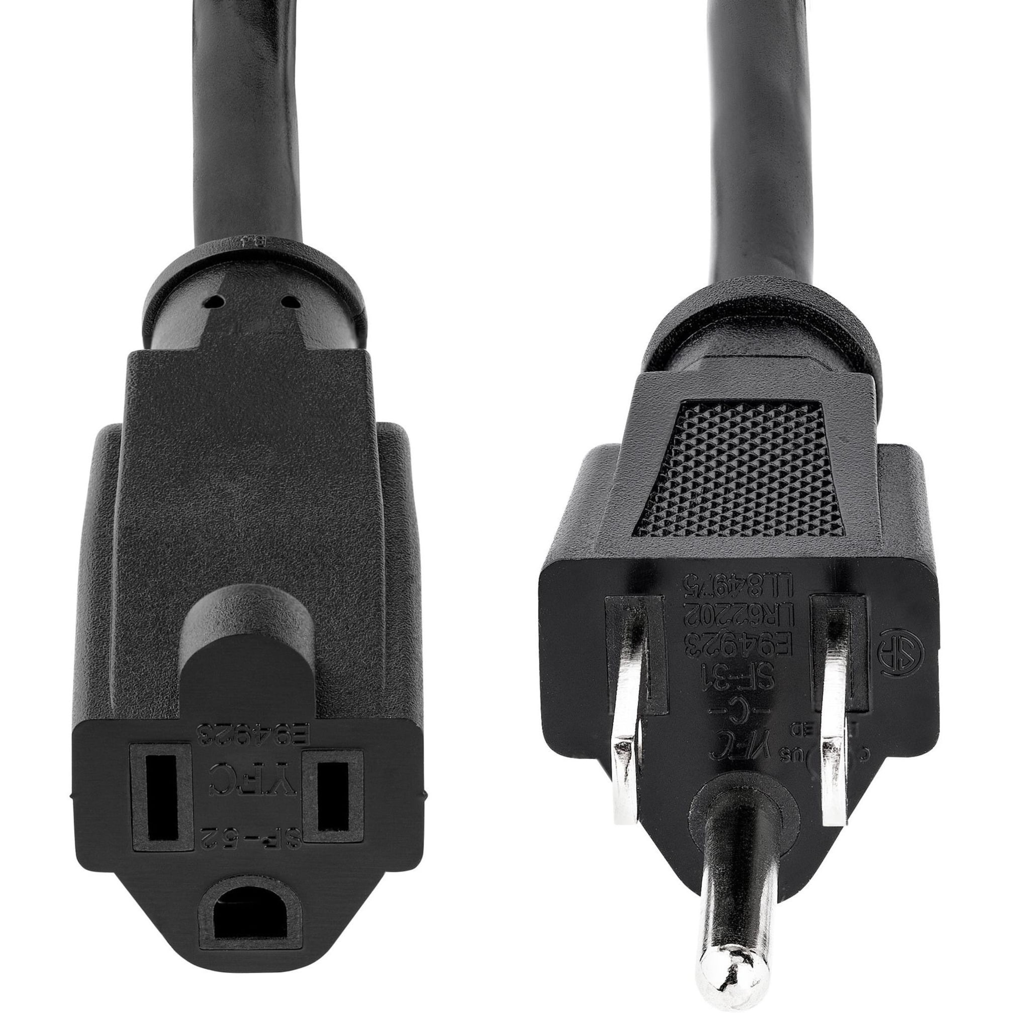 StarTech.com 15ft (4.5m) Heavy Duty Extension Cord, NEMA5-15P to NEMA5-15R Black Extension Cord, 15A 125V, 14AWG, Heavy Gauge Power Cable