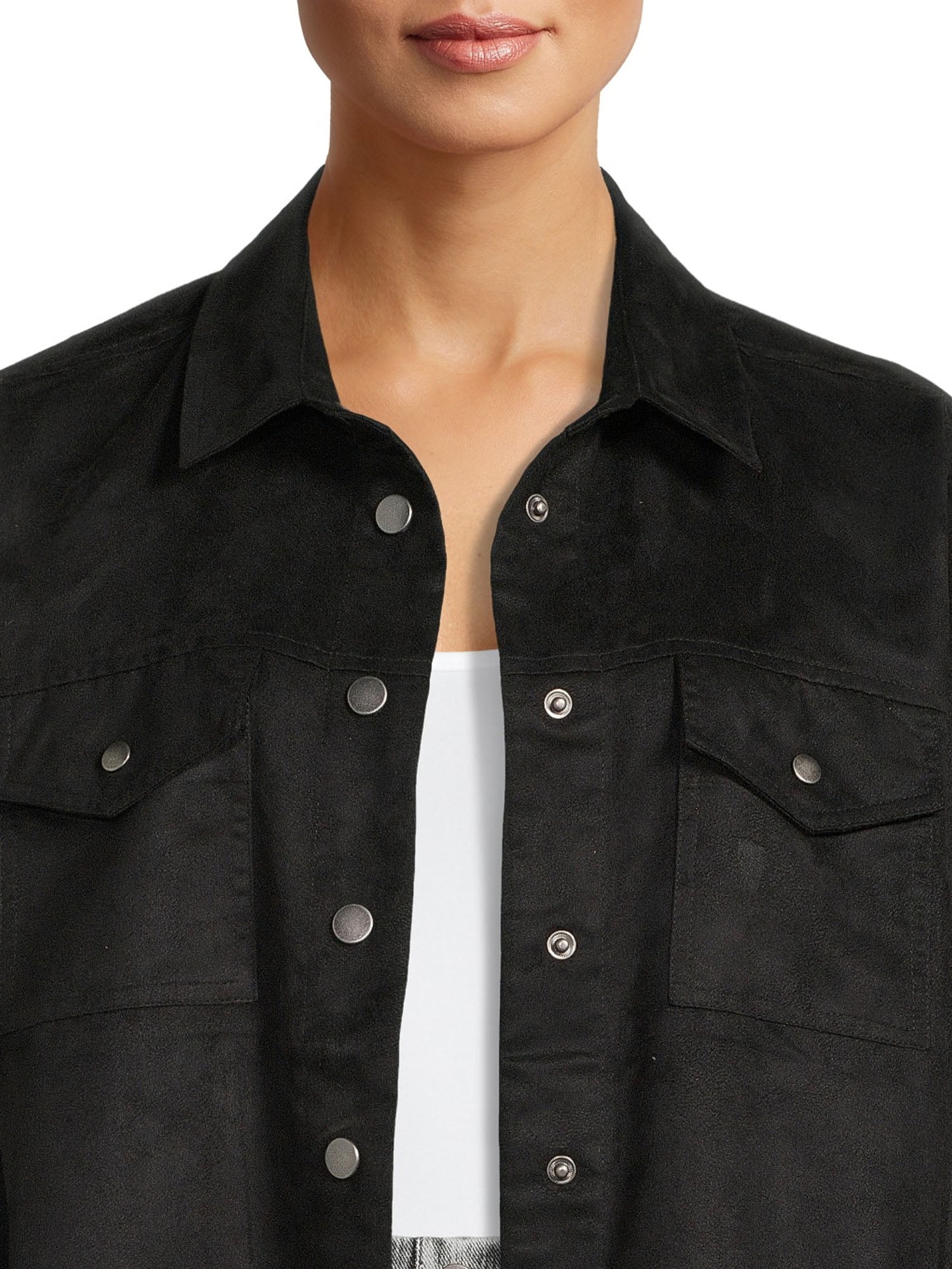 Time and Tru Women's Faux Suede Shacket with Snaps, Sizes XS-XXXL