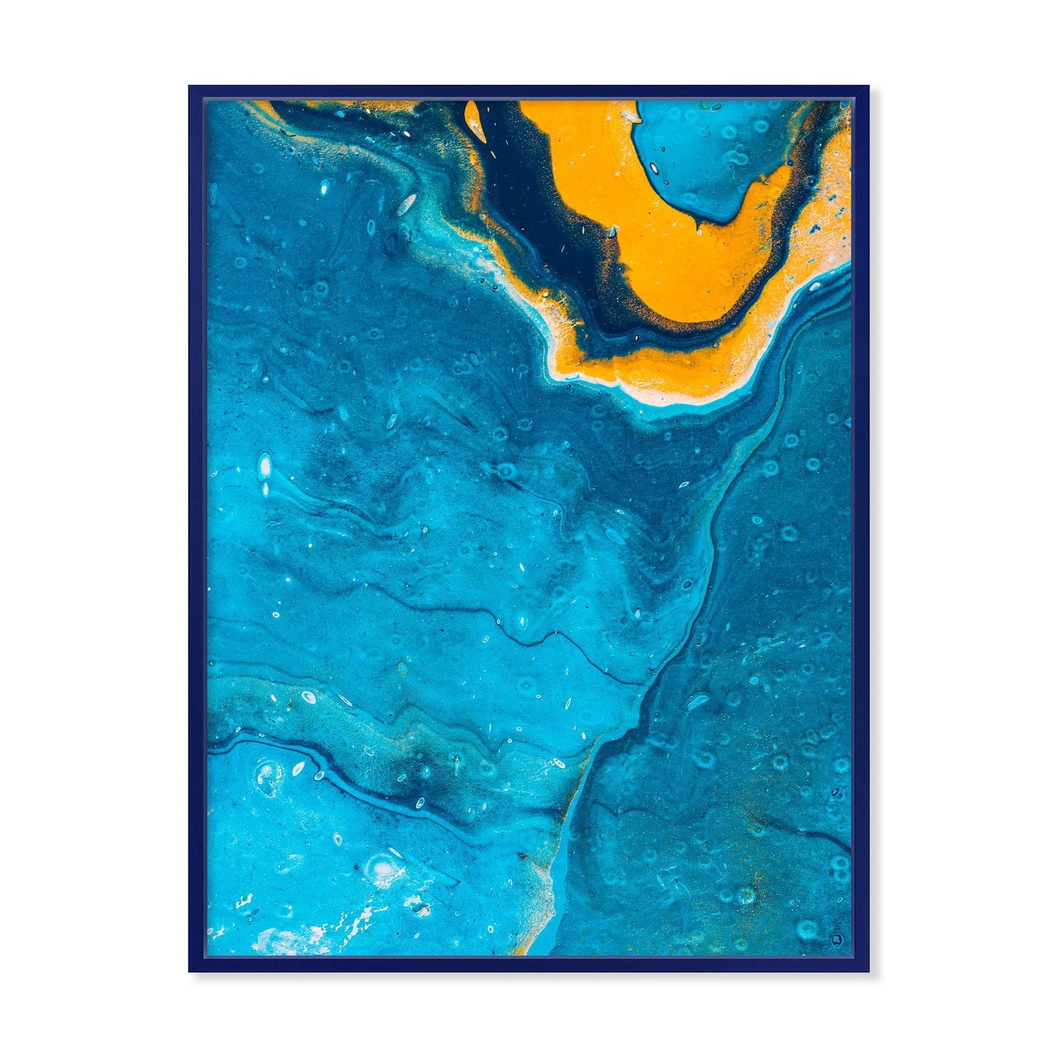 Designart Abstract Marble Composition In Blue and Orange III FLOAT FRAME WALL ART