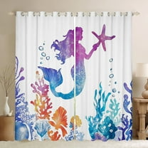 Erosebridal Mermaid Print Curtains and Drapes (38x45), Colorful Coral 30%-50% Blackout Curtains for Bedroom, Dreamy Fairy Tale Curtains for Living Room, Bedroom Curtains Bedroom Decoration