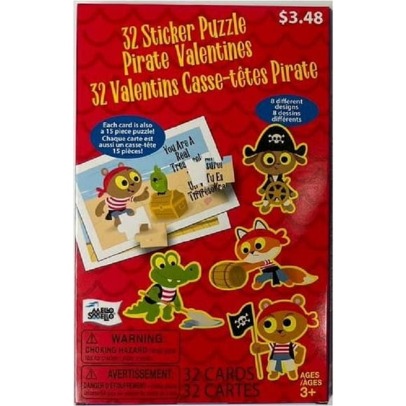 Mello Smello 32CT Sticker Puzzle Pirate Valentines Kiddie Cards
