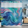 thumbnail image 6 of No Hook Shower Curtains with Detachable Snap-in Liner Set, Blue Pink Ombre Waterproof Hotel Style Bathroom Shower Curtain, Modern Abstract Art Breathable Mesh Top Window Bath Curtains 72''x78'', 6 of 9