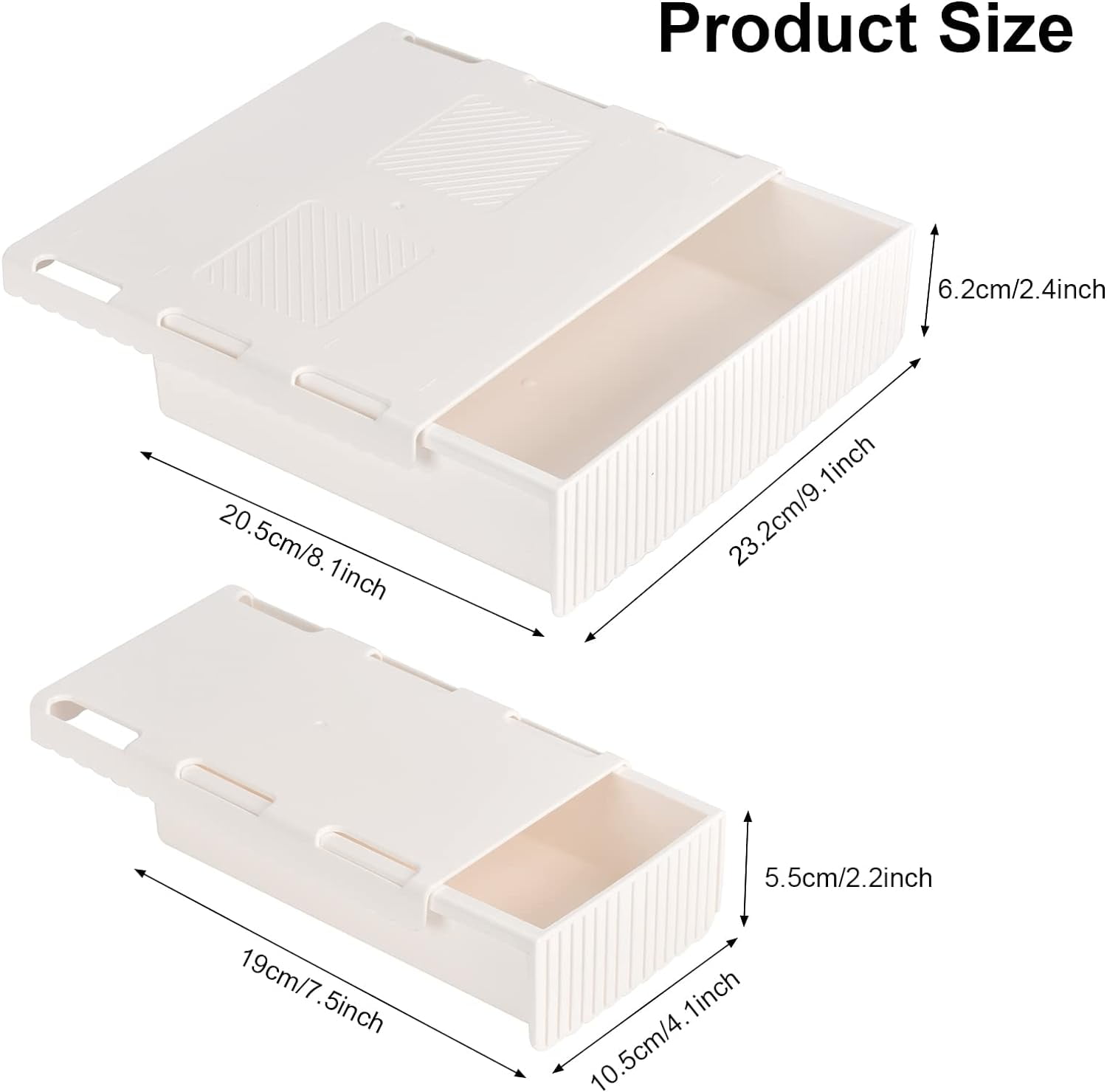 2 Pack Under Desk Drawer Storage, Under Desk Organizer, Hidden Self-Adhesive Desks Drawers Slide-out, Stick on Desks Drawer White, Under Mount Drawers for Office/Classroom/Home