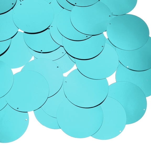 Uxcell 100 Pcs Flat Round Sequins 40mm/1.6 Inch Loose Paillettes Craft Sewing Sequins with Single Side Hole for DIY Embroidery Clothing Jewelry Making, Lake Blue, Silver Tone