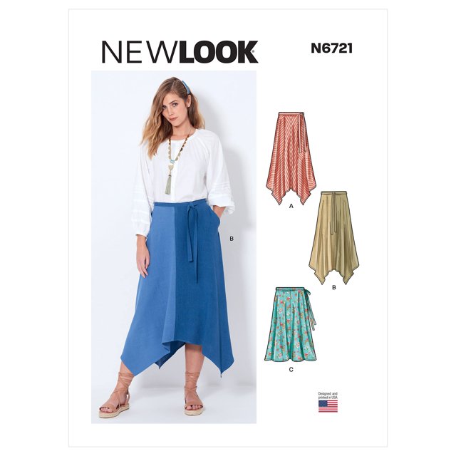 New Look Misses' Kit de patrón de costura para falda asimétrica Código N6721 Tamaños 10-12-14-16-18-20-22 Multicolor