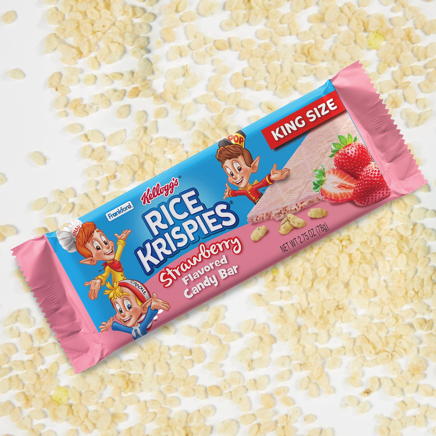 (4 pack) Frankford Kellogg's Rice Krispies Strawberry Candy Bar King Size 2.75oz