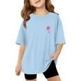 thumbnail image 3 of HABDGIKS T-Shirts d'Été pour Filles, Imprimé Épaule, Col Rond, Manches Courtes Amples (3-14 Ans), Haut Respirant, 3 of 5