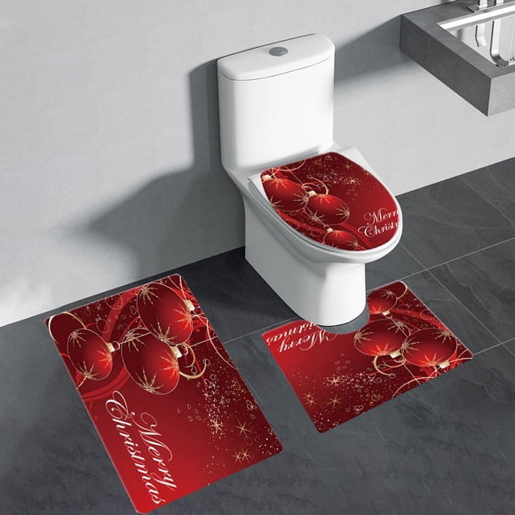 Juego de alfombrillas de baño Meitianfacai con funda para inodoro: Juego de 3 alfombrillas navideñas con tapa, alfombra de baño y contorno en forma de U para decoración navideña.
