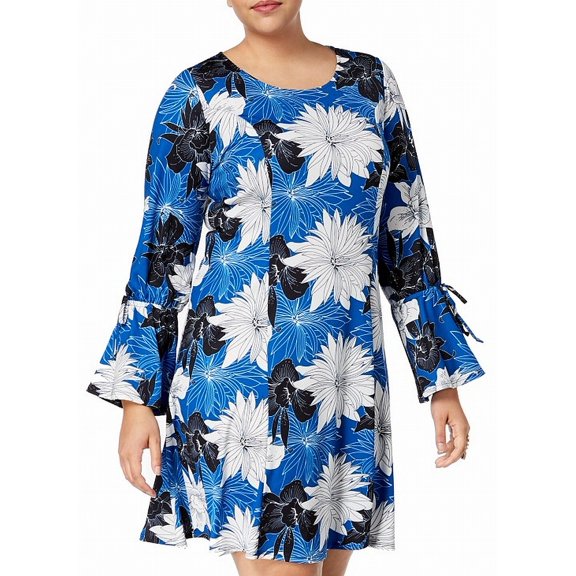 Women's Dress Plus Sheath Floral Flounce Sleeve 2X
