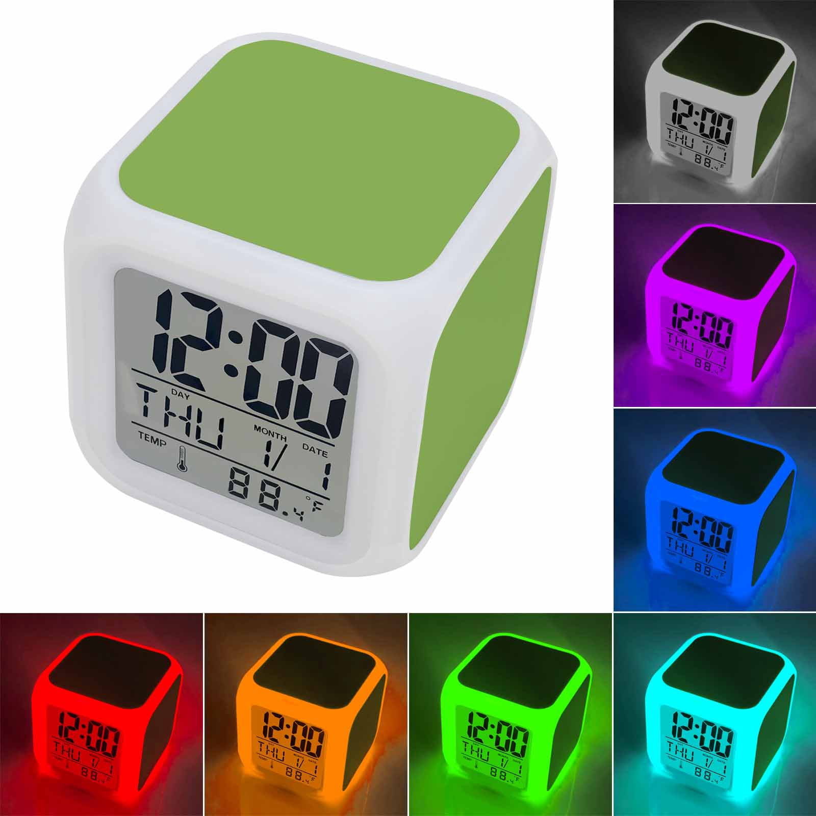 Green Digital Alarm Clock for Bedrooms,Smart LED Alarm Clock with 7 Color Changing Night Light,Solid Color Simple Abstract Fashion Light Color Silent Wake Up Clocks for Sleep Study Cooking 3.2"x3.2"