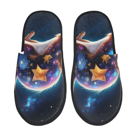 Balery Colorful Star River Squirrel Slient Indoor Furry Fleece Comfort House Shoes Soft Non-Slip Home Shoes Cotton slippers House Slippers-- Large