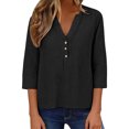 thumbnail image 3 of Womens Tops 3/4 Sleeve Dressy Casual Blouses with Buttons Summer Eyelet Business Shirts Tunics 2026 Spring Clothes Black 5XL, 3 of 9