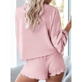 thumbnail image 3 of Women's 2 Piece Pajama Set Long Sleeve Button Up Tops Drawstring Shorts Sleepwear Sets, 3 of 7