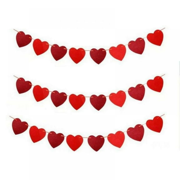 Valentines Day Decorations, Valentines Day Garland - Felt Heart Garland Banner for Mantle, Wall, Party Valentine Decorations - Hanging Hearts Decorations for Valentine Decor, 3 Strips