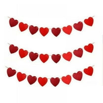 Valentine's Day Heart Garland Felt 2D Ornaments, 3 Pack With Burgundy And Red Hearts For Romantic Decor, Valentine's Day Party, Wedding, Home Decoration