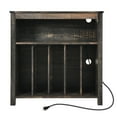 thumbnail image 2 of DEXTRUS Record Player Stand with Power Outlets & LED Lights, Media Storage Cabinet Holds up to 200 Albums, Rustic Oak, 2 of 10