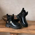 thumbnail image 3 of Girls Chelsea Boots Cute Bow Side Zipper Slip on Platform Waterproof Leather Fall Winter Ankle Booties Black 13.5 Little Kids, 3 of 5