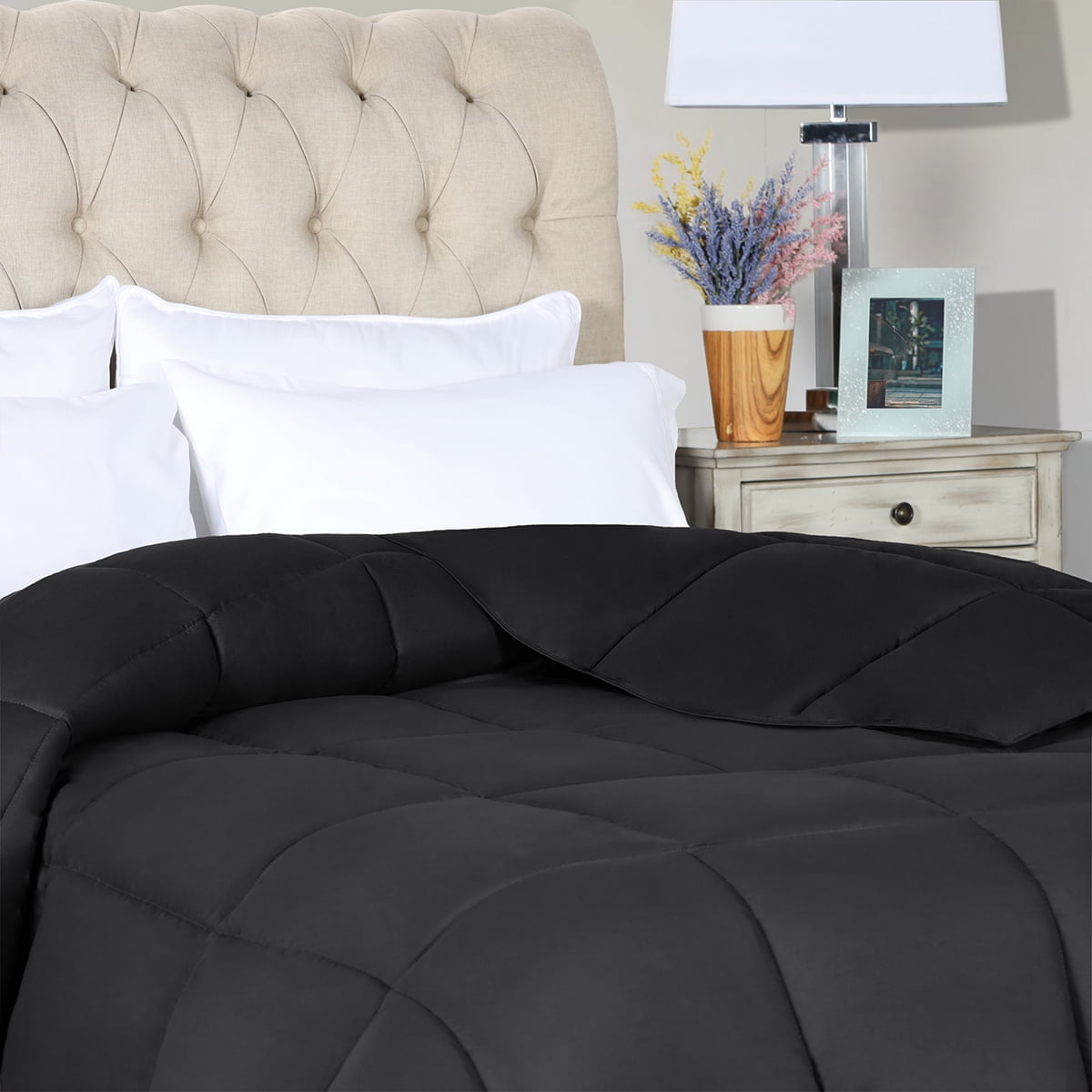 BNM Solid Comforter Down Alternative Bedding, Twin, Black