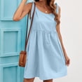 thumbnail image 2 of IROINNID Women's Sleeveless Solid Color Sundress Summer New Casual Bandage Doll Cotton And Linen Dress Round Neckline Knee-Length Dress, 2 of 9