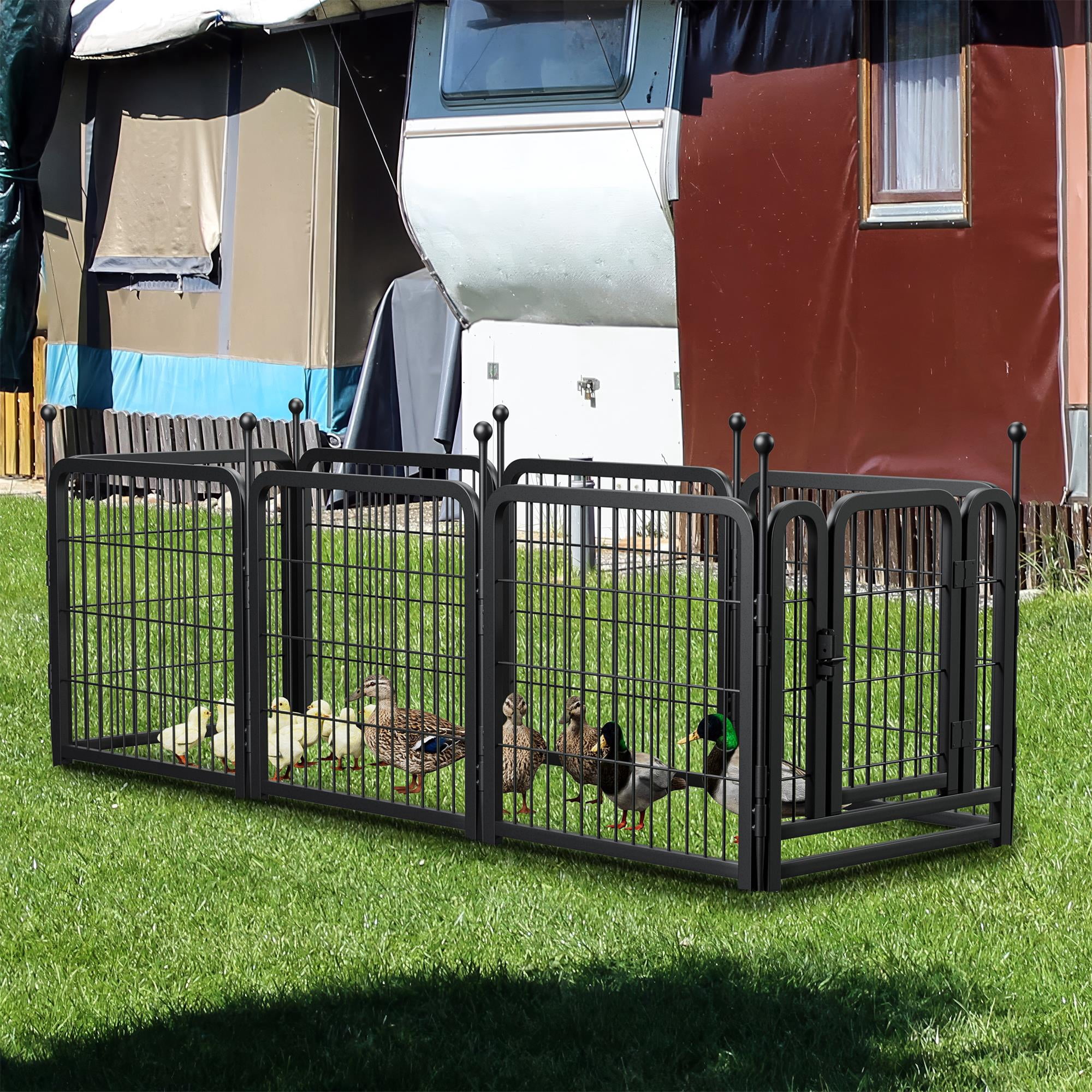 Pefilos Outdoor Dog Playpen 24" 8 Panels Indoor Dog Fence Metal Dog Pen Heavy Duty Pet Puppy Exercise Pen for RV Camping Garden Yard, Black