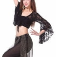 thumbnail image 7 of Qulqfy Women's Tie Front Bolero Shrug Lace Flare Sleeve Black Sheer Flowy Cardigans Womens Latin Dance Tops, 7 of 7