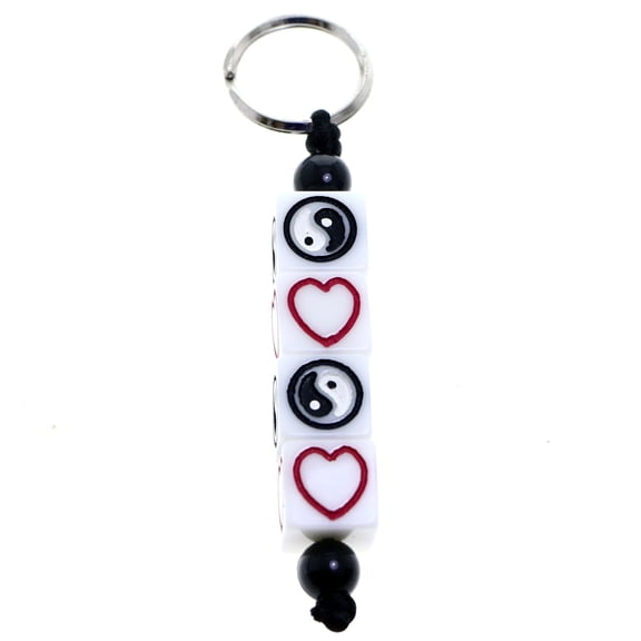 Yin Yang Heart Split-Ring-Keychain White/Black