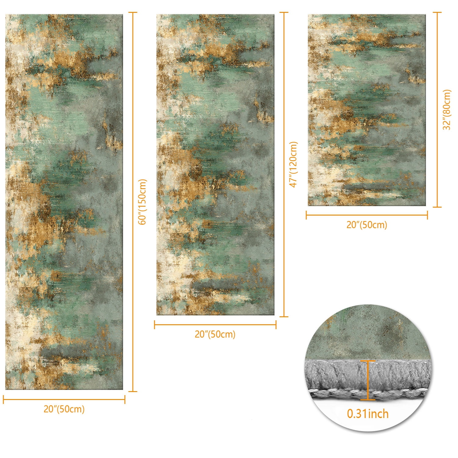 3-Piece Farmhouse Kitchen Rug Set, Washable Anti Slip Striped Floor Mats in 3 Sizes, Stain Resistant Decor Rugs for Kitchen Hallway Bathroom Home Christmas Decor