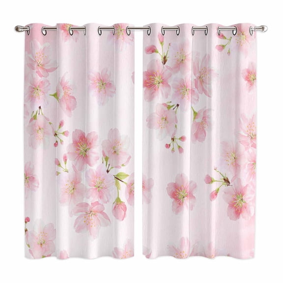 Curtains 84 Inches Long 2 Panels, Pink Floral Grommets Window Treatment Curtain, Modern Farmhouse Aesthetic Shabby Chic Flower Thermal Curtains Drapes for Living Room/Bathroom